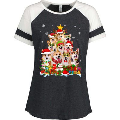 Corgi Dog Christmas Tree Lights Xmas Santa Hat Gift Enza Ladies Jersey Colorblock Tee