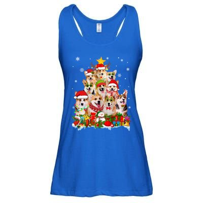 Corgi Dog Christmas Tree Lights Xmas Santa Hat Gift Ladies Essential Flowy Tank