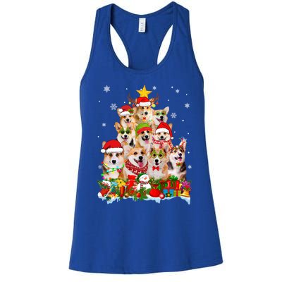 Corgi Dog Christmas Tree Lights Xmas Santa Hat Gift Women's Racerback Tank