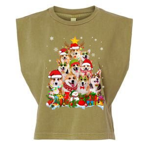 Corgi Dog Christmas Tree Lights Xmas Santa Hat Gift Garment-Dyed Women's Muscle Tee