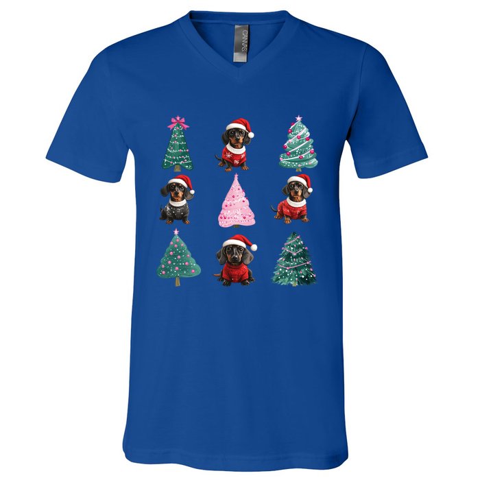 Cute Dachshund Christmas Tree Pattern Merry Xmas Dog Lover Gift V-Neck T-Shirt