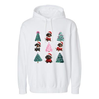 Cute Dachshund Christmas Tree Pattern Merry Xmas Dog Lover Gift Garment-Dyed Fleece Hoodie