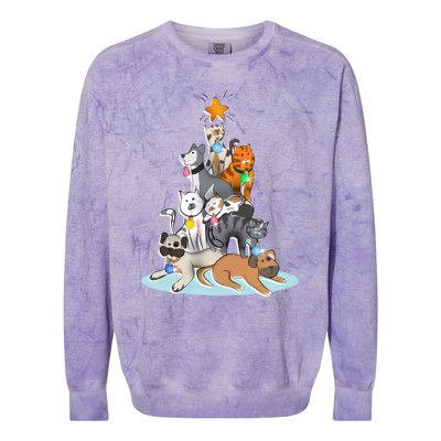 Cats Dogs Cat Dog Christmas Xmas Tree Colorblast Crewneck Sweatshirt