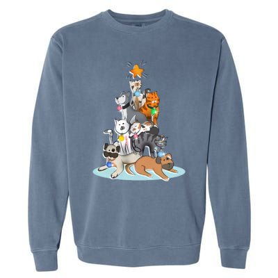 Cats Dogs Cat Dog Christmas Xmas Tree Garment-Dyed Sweatshirt