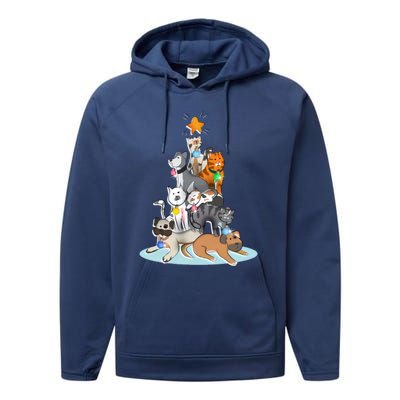 Cats Dogs Cat Dog Christmas Xmas Tree Performance Fleece Hoodie