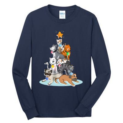 Cats Dogs Cat Dog Christmas Xmas Tree Tall Long Sleeve T-Shirt