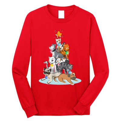 Cats Dogs Cat Dog Christmas Xmas Tree Long Sleeve Shirt