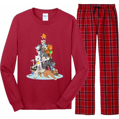 Cats Dogs Cat Dog Christmas Xmas Tree Long Sleeve Pajama Set