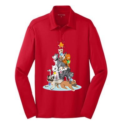 Cats Dogs Cat Dog Christmas Xmas Tree Silk Touch Performance Long Sleeve Polo