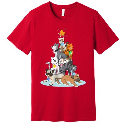 Cats Dogs Cat Dog Christmas Xmas Tree Premium T-Shirt