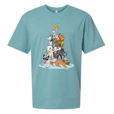 Cats Dogs Cat Dog Christmas Xmas Tree Sueded Cloud Jersey T-Shirt