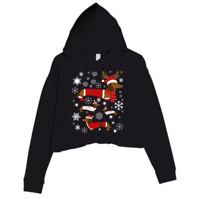 Cute Dachshund Christmas For Dog Lovers Gift Crop Fleece Hoodie