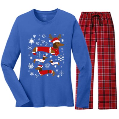 Cute Dachshund Christmas For Dog Lovers Gift Women's Long Sleeve Flannel Pajama Set 