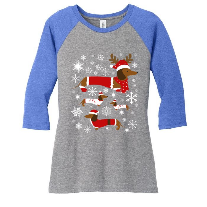 Cute Dachshund Christmas For Dog Lovers Gift Women's Tri-Blend 3/4-Sleeve Raglan Shirt