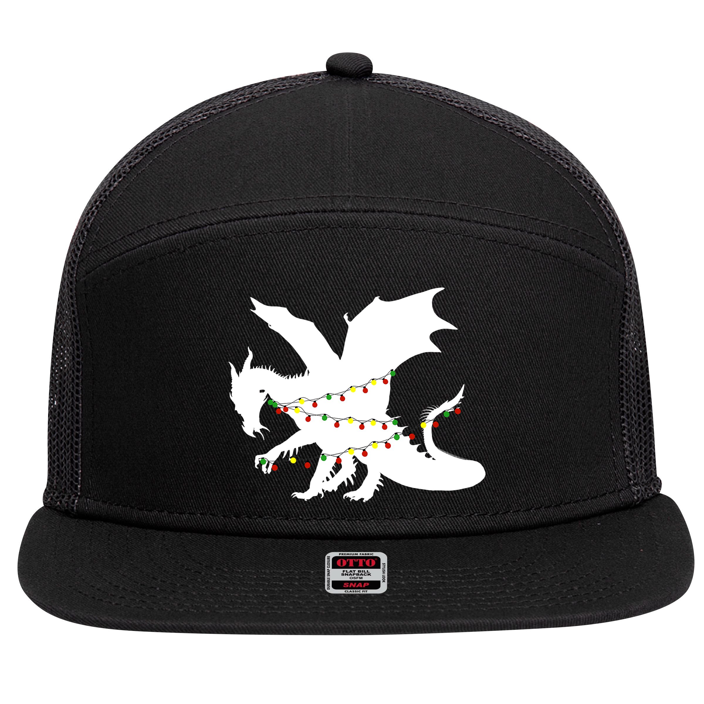 Christmas Dragon 7 Panel Mesh Trucker Snapback Hat