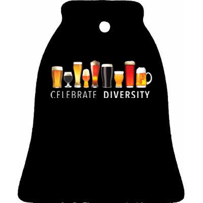 Celebrate Diversity Craft Beer Drinking Ceramic Bell Ornament