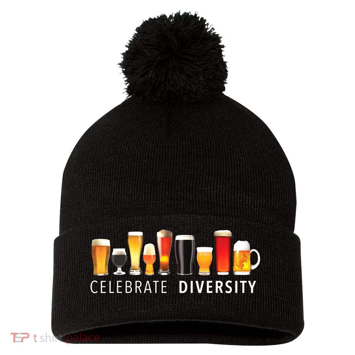 Celebrate Diversity Craft Beer Drinking Pom Pom 12in Knit Beanie