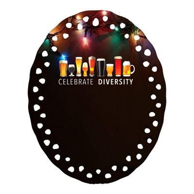 Celebrate Diversity Craft Beer Drinking Ceramic Oval Ornament