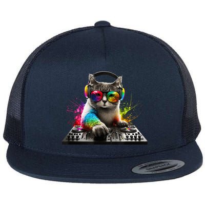 Cat DJ Flat Bill Trucker Hat