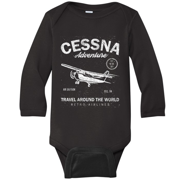 Cessna Distressed Baby Long Sleeve Bodysuit