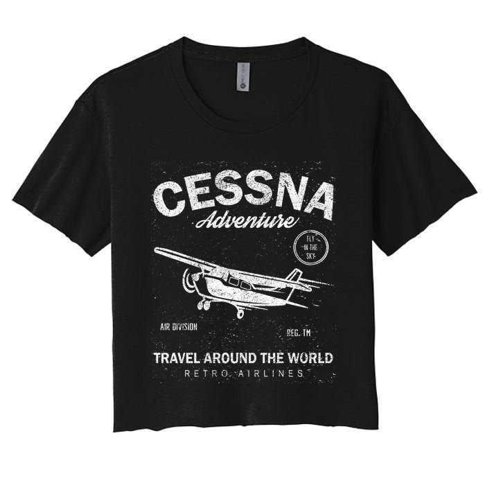 Cessna Distressed Women's Crop Top Tee