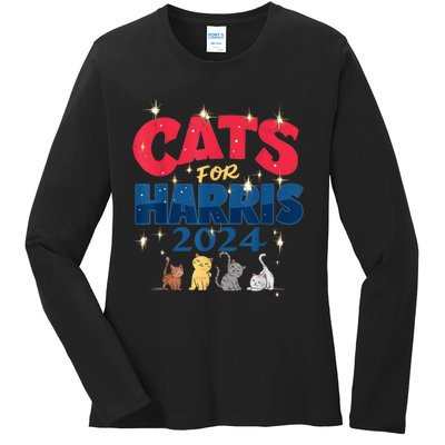 Cat Design Cats For Kamala Funny Harris Supporter Ladies Long Sleeve Shirt