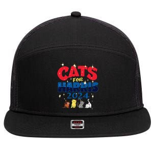 Cat Design Cats For Kamala Funny Harris Supporter 7 Panel Mesh Trucker Snapback Hat