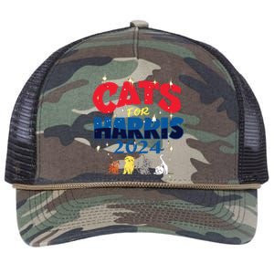 Cat Design Cats For Kamala Funny Harris Supporter Retro Rope Trucker Hat Cap