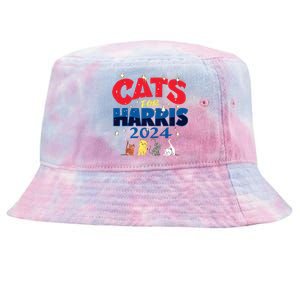 Cat Design Cats For Kamala Funny Harris Supporter Tie-Dyed Bucket Hat