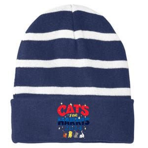 Cat Design Cats For Kamala Funny Harris Supporter Striped Beanie with Solid Band