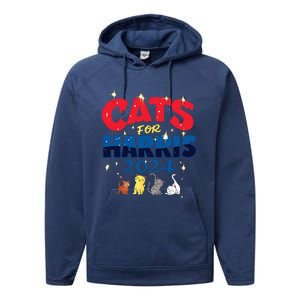 Cat Design Cats For Kamala Funny Harris Supporter Performance Fleece Hoodie