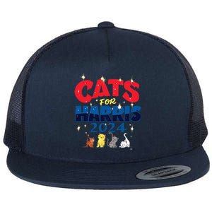 Cat Design Cats For Kamala Funny Harris Supporter Flat Bill Trucker Hat