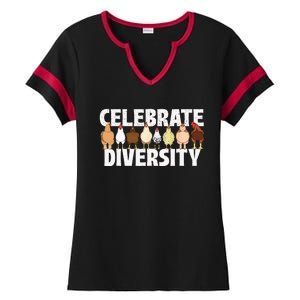 Celebrate Diversity Chicken Lover Farmyard Animal Lover Ladies Halftime Notch Neck Tee