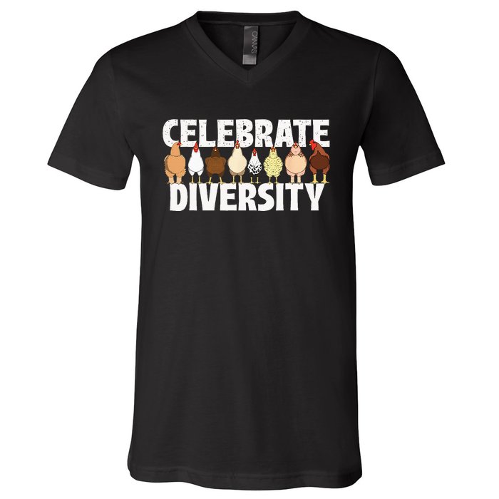 Celebrate Diversity Chicken Lover Farmyard Animal Lover V-Neck T-Shirt