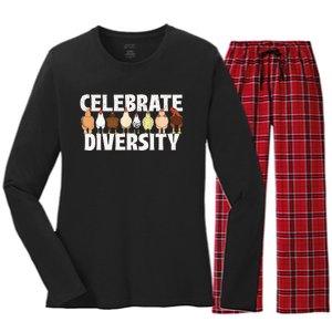 Celebrate Diversity Chicken Lover Farmyard Animal Lover Women's Long Sleeve Flannel Pajama Set 