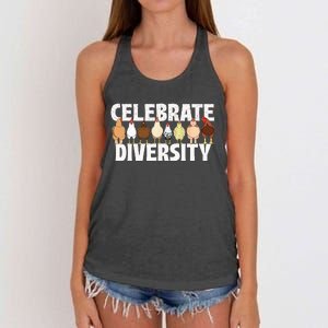 Celebrate Diversity Chicken Lover Farmyard Animal Lover Women's Knotted Racerback Tank