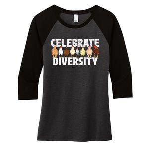 Celebrate Diversity Chicken Lover Farmyard Animal Lover Women's Tri-Blend 3/4-Sleeve Raglan Shirt