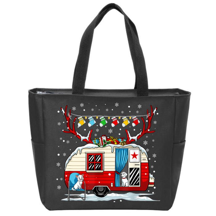 Cat Dog Camping Christmas Pajama Cute Puppy Kitten Camper Gift Zip Tote Bag