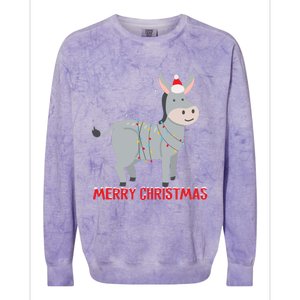 Cute Donkey Christmas Tree Lights Xmas Holidays Funny Gift Colorblast Crewneck Sweatshirt