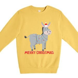 Cute Donkey Christmas Tree Lights Xmas Holidays Funny Gift Premium Crewneck Sweatshirt