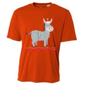 Cute Donkey Christmas Tree Lights Xmas Holidays Funny Gift Cooling Performance Crew T-Shirt