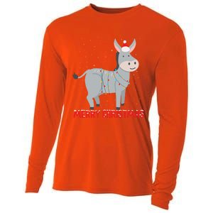 Cute Donkey Christmas Tree Lights Xmas Holidays Funny Gift Cooling Performance Long Sleeve Crew