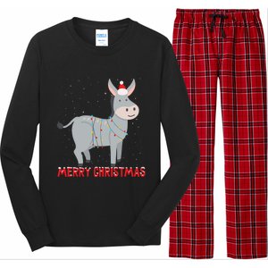 Cute Donkey Christmas Tree Lights Xmas Holidays Funny Gift Long Sleeve Pajama Set