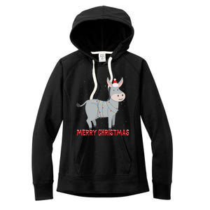 Cute Donkey Christmas Tree Lights Xmas Holidays Funny Gift Women's Fleece Hoodie