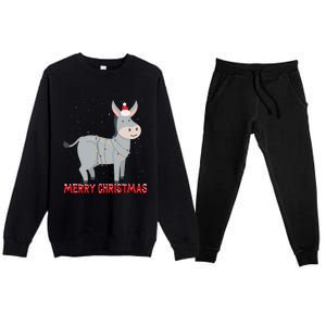 Cute Donkey Christmas Tree Lights Xmas Holidays Funny Gift Premium Crewneck Sweatsuit Set