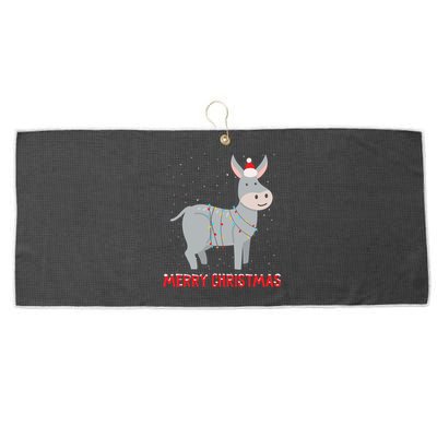 Cute Donkey Christmas Tree Lights Xmas Holidays Funny Gift Large Microfiber Waffle Golf Towel