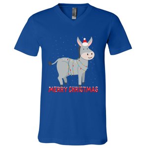 Cute Donkey Christmas Tree Lights Xmas Holidays Funny Gift V-Neck T-Shirt