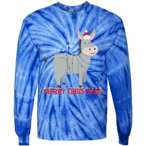 Cute Donkey Christmas Tree Lights Xmas Holidays Funny Gift Tie-Dye Long Sleeve Shirt