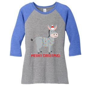 Cute Donkey Christmas Tree Lights Xmas Holidays Funny Gift Women's Tri-Blend 3/4-Sleeve Raglan Shirt