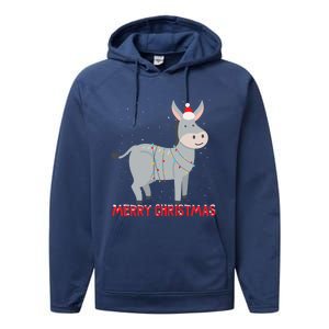 Cute Donkey Christmas Tree Lights Xmas Holidays Funny Gift Performance Fleece Hoodie